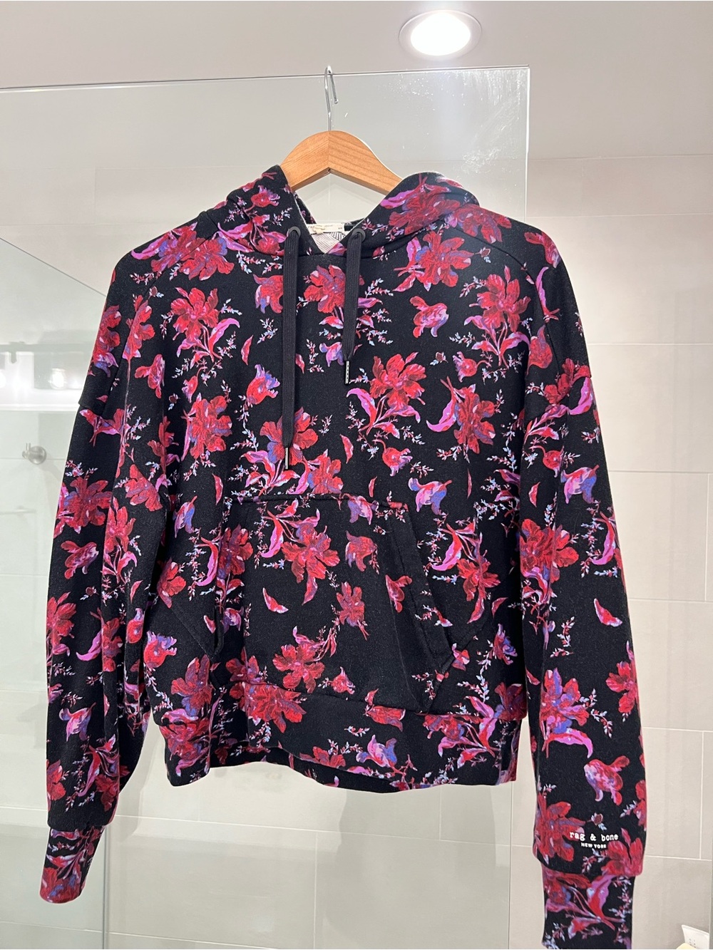 Rag & Bone Floral Hoodie | Black Pink & Red | Size SP